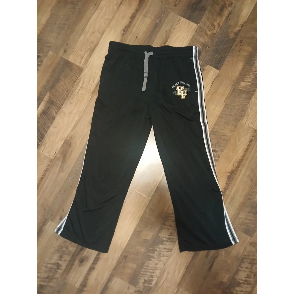 Urban Pipeline Mens M Black Track Pants Y2K Side Stripe Zip Leg 27